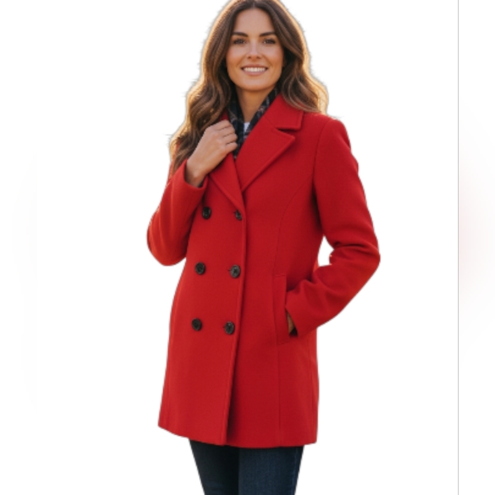 Vintage Talbots Wool And Cashmere Blend Vibrant Red Pea Coat. Size 10.